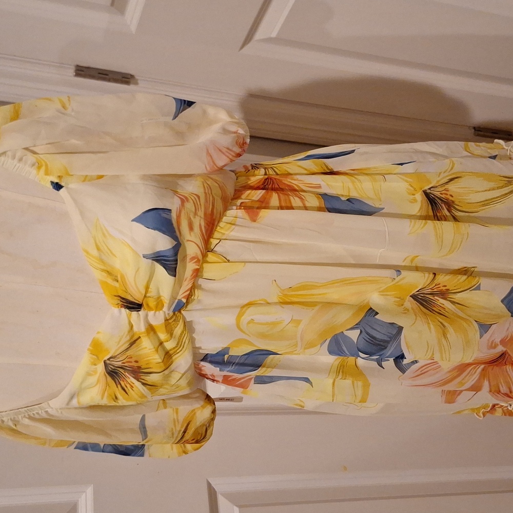 Kate and Lily Floral Flowy‎ Maxi Dress Sz 6 Yellow Puff Sleeve Chiffon Boho